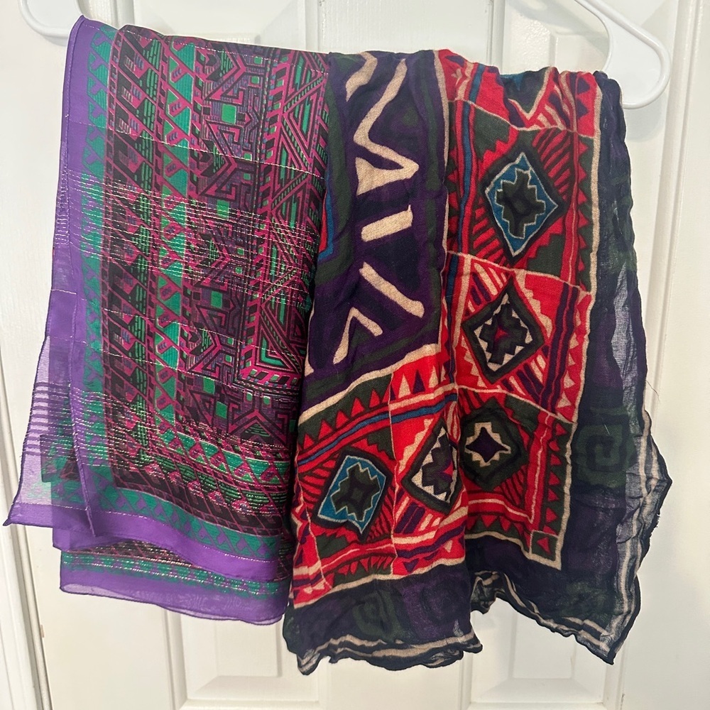Two Colorful Geometric Patterned Scarves